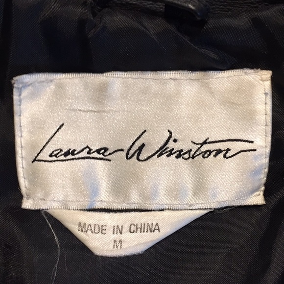 Laura Winston Black Leather Jacket Paisley Embossed Trim Medium - Picture 6 of 7